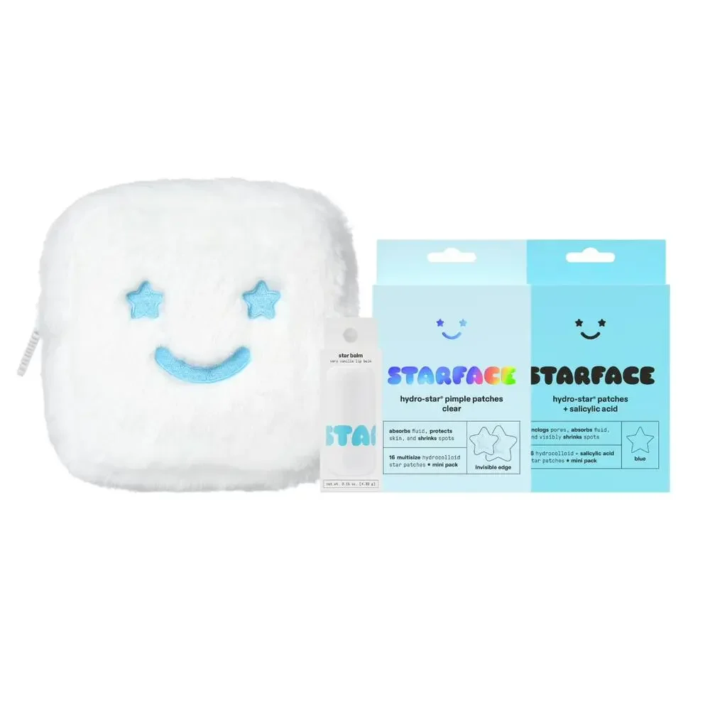 New Starface The Big Lil Gift Set White Fuzzy Bag Lip Balm 32 Pimple Patches